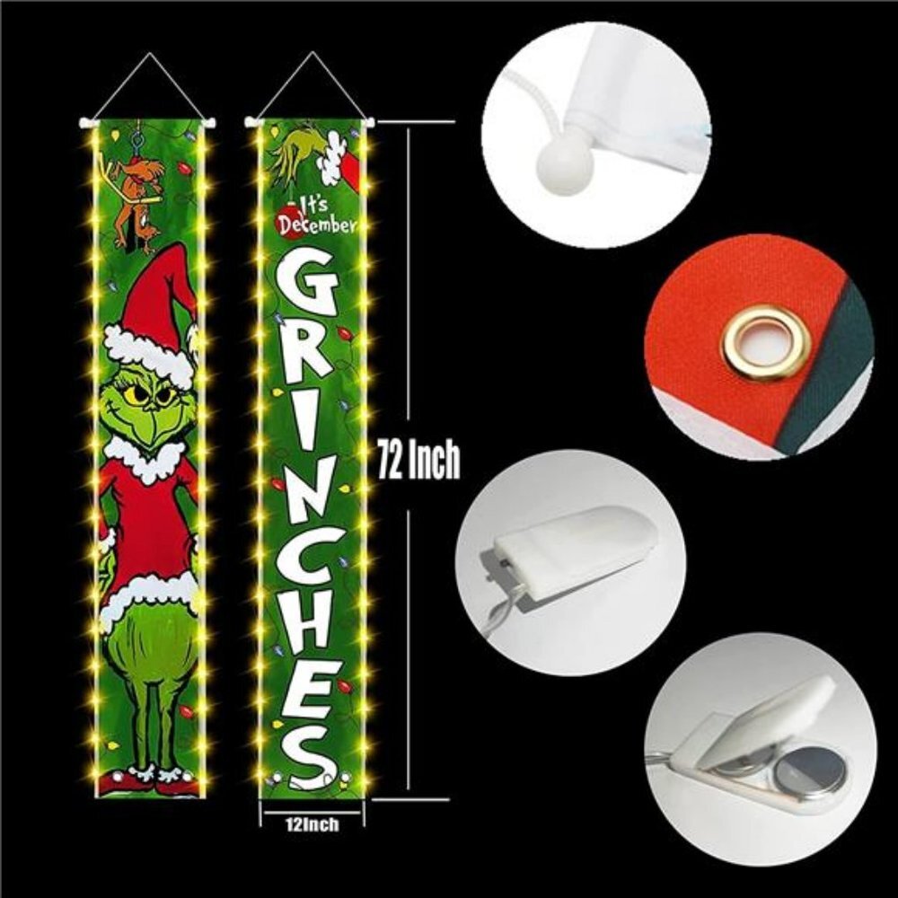 Christmas LED decorations. This is the porch sign for December. Hanging banners